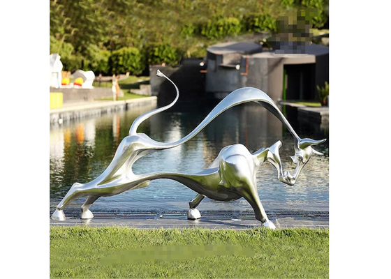 Contemporary Decoration Matt Stainless Steel Bull Sculpture With Size 180cm Length