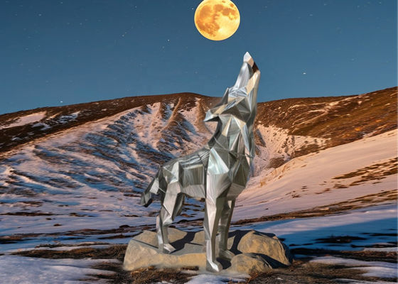 İyi bir fiyat. Büyük Soyut Hayvan Paslanmaz Çelik Heykel Sanatı Kurt Dekorasyon için metal kaynak tekniği çevrimiçi