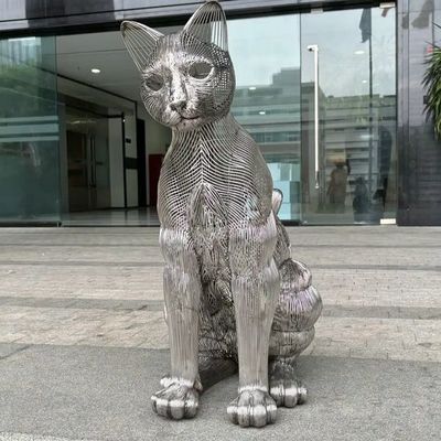İyi bir fiyat. Modern Art Cat Animal Decorative Metal Stainless Steel Sculpture Outdoor Large Statue Factory çevrimiçi