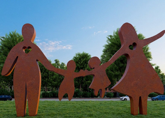 Halk Bahçe Parkı Metal Sanatı Corten Çelik Aile Figürü Heykel