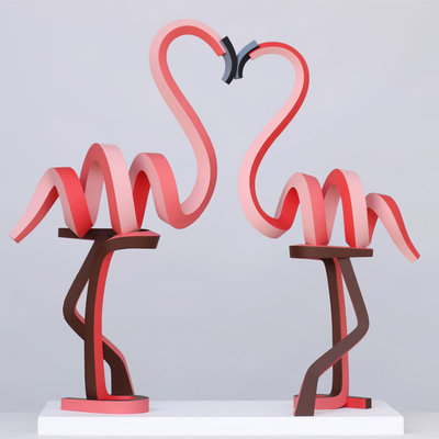 Fiberglass Bird Pembe Yüksek Flamingo Aşkı Heykel Üreticisi