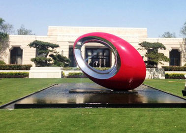 İyi bir fiyat. Kırmızı Boyalı Metal Heykel Oval Büyük Açık Küre Modern Bahçe Sanat Heykeller çevrimiçi