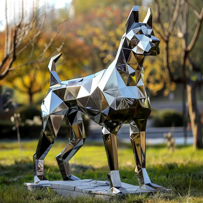 Modern Dekorasyon Geometri Paslanmaz Çelik Köpek Heykel
