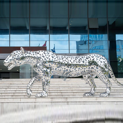 Açık Meydan veya Villa Dekorasyonu Paslanmaz Çelik Leopard Heykel