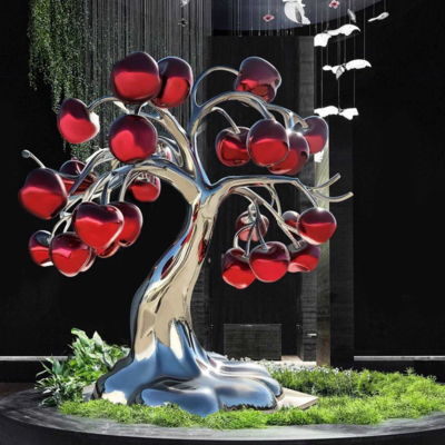 Modern Otel Dekorasyonu Ayna Finish Paslanmaz Çelik Elma Ağacı Heykelini