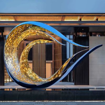 İyi bir fiyat. Modern Wave-Inspired Stainless Steel Light Sculpture For Public Decoration çevrimiçi