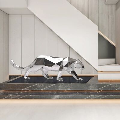 İyi bir fiyat. Modern Geometrik Leopar Heykeli - Ev ve Ofis Dekoru için Ayna Cilalı Paslanmaz Çelik Sanat Heykeli çevrimiçi
