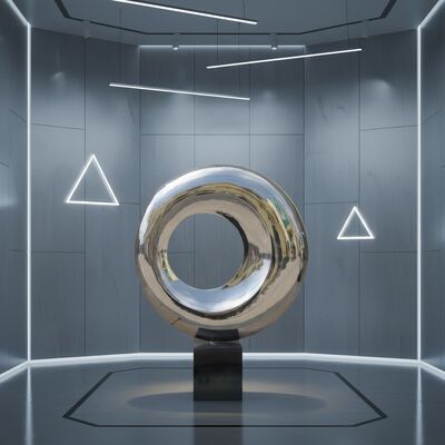 Özel Ayna Cilalı Paslanmaz Çelik Modern Sanat Heykeli İç Mekan Dairesel Soyut Dekor Heykeli