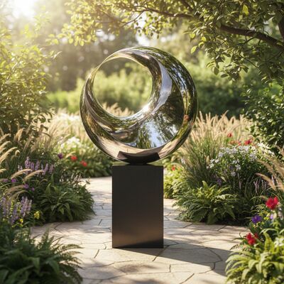 Hilal Yansıtıcı Heykel: Parlak Çelik ve Siyah Mermer Sanat Eseri