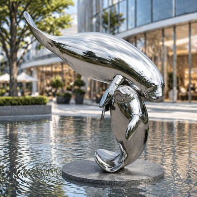 İyi bir fiyat. Hayat Boyutu Dış Çerezsiz Çelik Manatee Heykel Ayna Plaza Parkı için cilalanmış okyanus hayvanı heykeli Deniz kenarı dekorasyon sanatı çevrimiçi