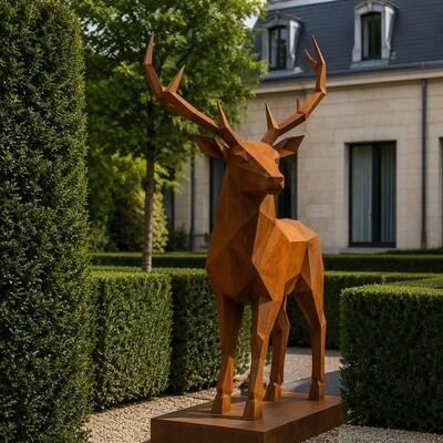İyi bir fiyat. Hayat Boyutu Geometrik Geyik Metal Heykeli Hava Koşullarına Dayanıklı Corten Çelik Düşük Poli Hayvan Heykeli Modern Dış Mekan Bahçe Dekorasyonu Özel çevrimiçi