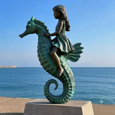 İyi bir fiyat. Gerçek Boyutta Bronz Kız Denizatı Binicilik Heykeli çevrimiçi