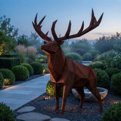 İyi bir fiyat. Özel Gerçek Boyut Corten Çelik Geyik Heykeli Düşük Poli Geometrik Metal Geyik Heykeli Dış Mekan Bahçe Dekorasyonu Paslı Eskitilmiş Çelik Hayvan Sanatı Çevrimiçi
