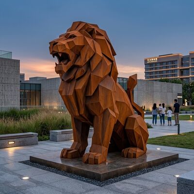 İyi bir fiyat. Büyük Modern Geometrik Corten Çelik Aslan Heykeli Açık Bahçe Anıt Sanatı Çevrimiçi