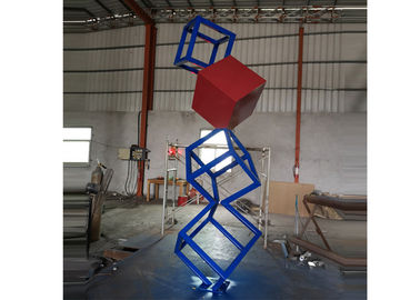 Painted Cube Modern Art Stainless Steel Sculpture For Garden Decor