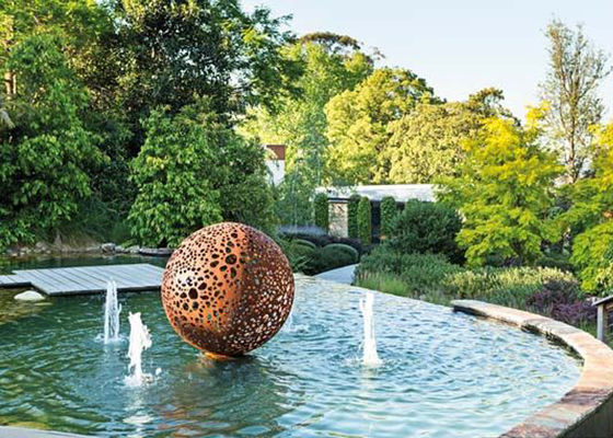 Bahçe için Rusty Corten Çelik İçi Boş Top Heykel
